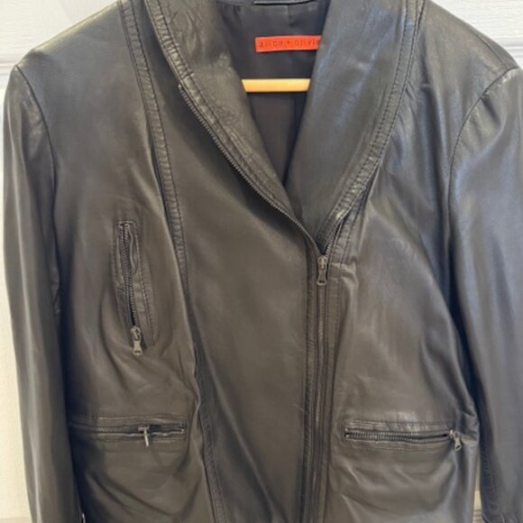 Alice + Olivia Vintage Lamb Leather Zip Up Moto Jacket - Picture 3 of 11